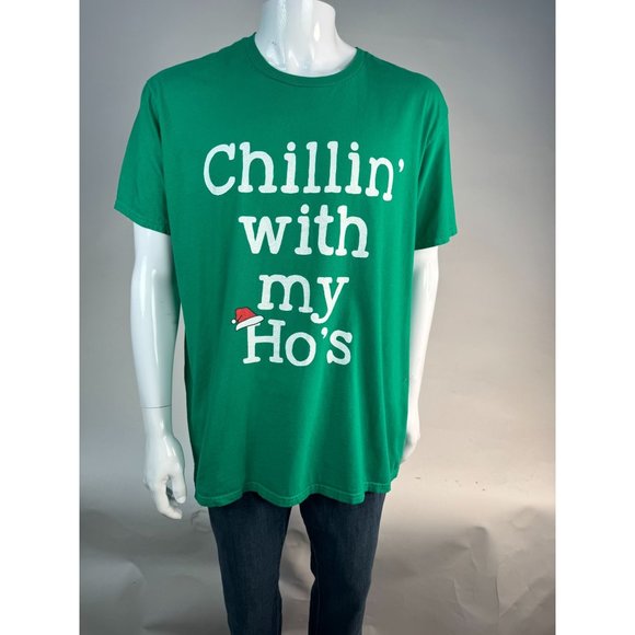 Anvil Lightweight Chillin' With My Ho's Holiday Christmas TShirt XL Green Cotton - Picture 9 of 15